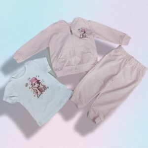 3-piece  girl tracksuit with hood and zip